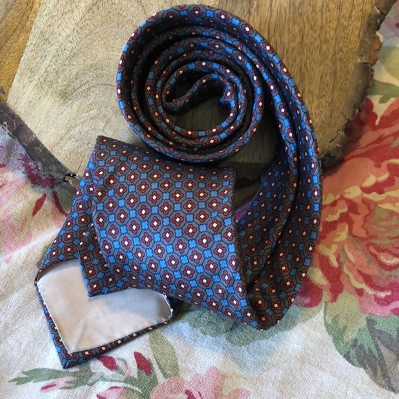 HARDY AMIES London Tie Floral Geometric 100% Silk Tie Classic Slim Career Casual - Picture 12 of 12